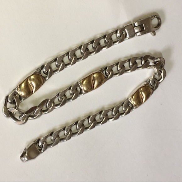 Real 925 Sterling Silver & Solid 750 18K (not 14K ) Yellow Gold Unisex Bracelet - Picture 9 of 10